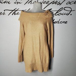 PINK ROSE Tan Long Sweater Off Shoulder, Cowl Neck, XL